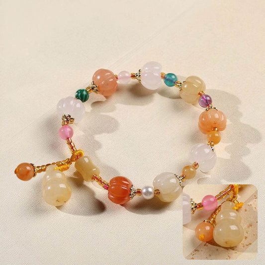 Couple’s Golden Silk Jade & Pumpkin Bead Bracelet - MystiCrystals