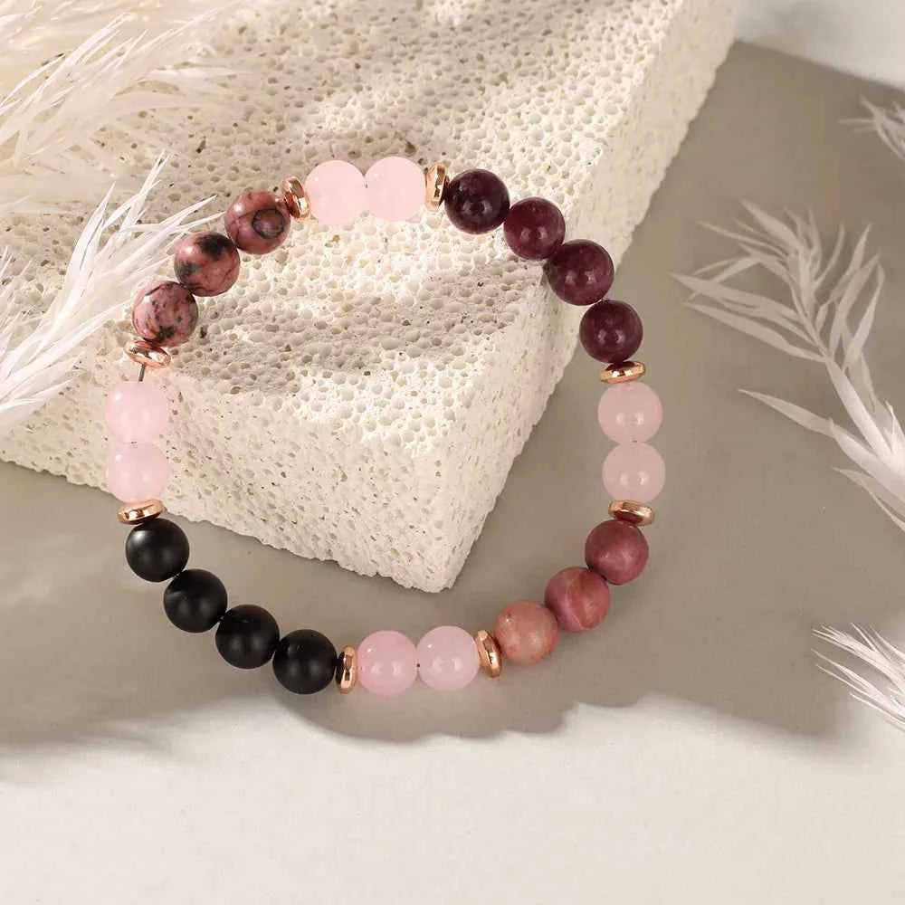 Garnet & Pink Agate Beaded Bracelet