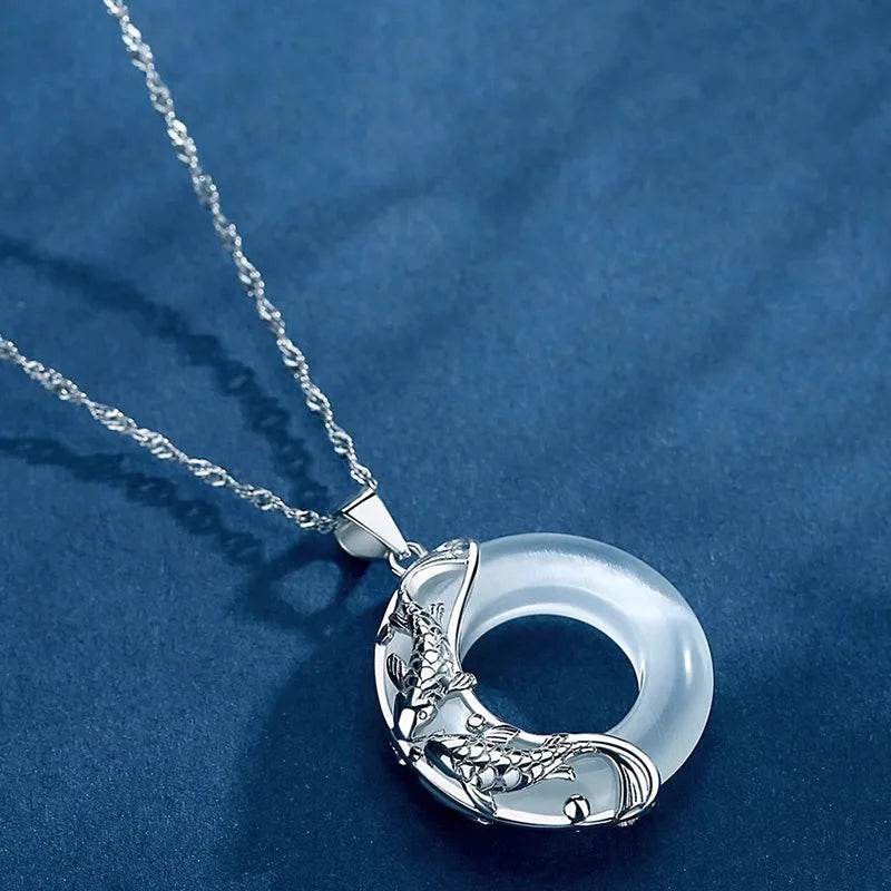 Lucky Koi Cat’s Eye Silver Pendant - MystiCrystals