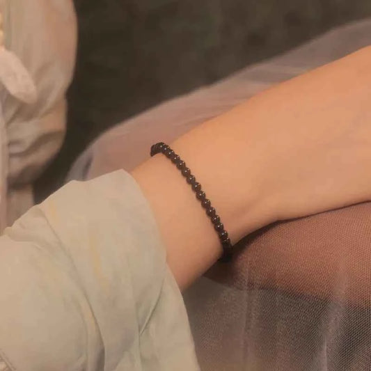 Sterling Silver & Obsidian Beaded Bracelet