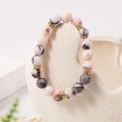 跨境饰品速卖通10mm粉斑磨砂石串珠手链 bracelet厂家 - MystiCrystals