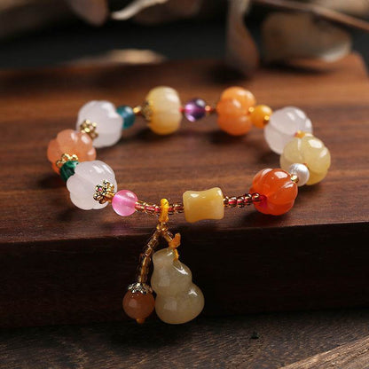 Couple’s Golden Silk Jade & Pumpkin Bead Bracelet - MystiCrystals