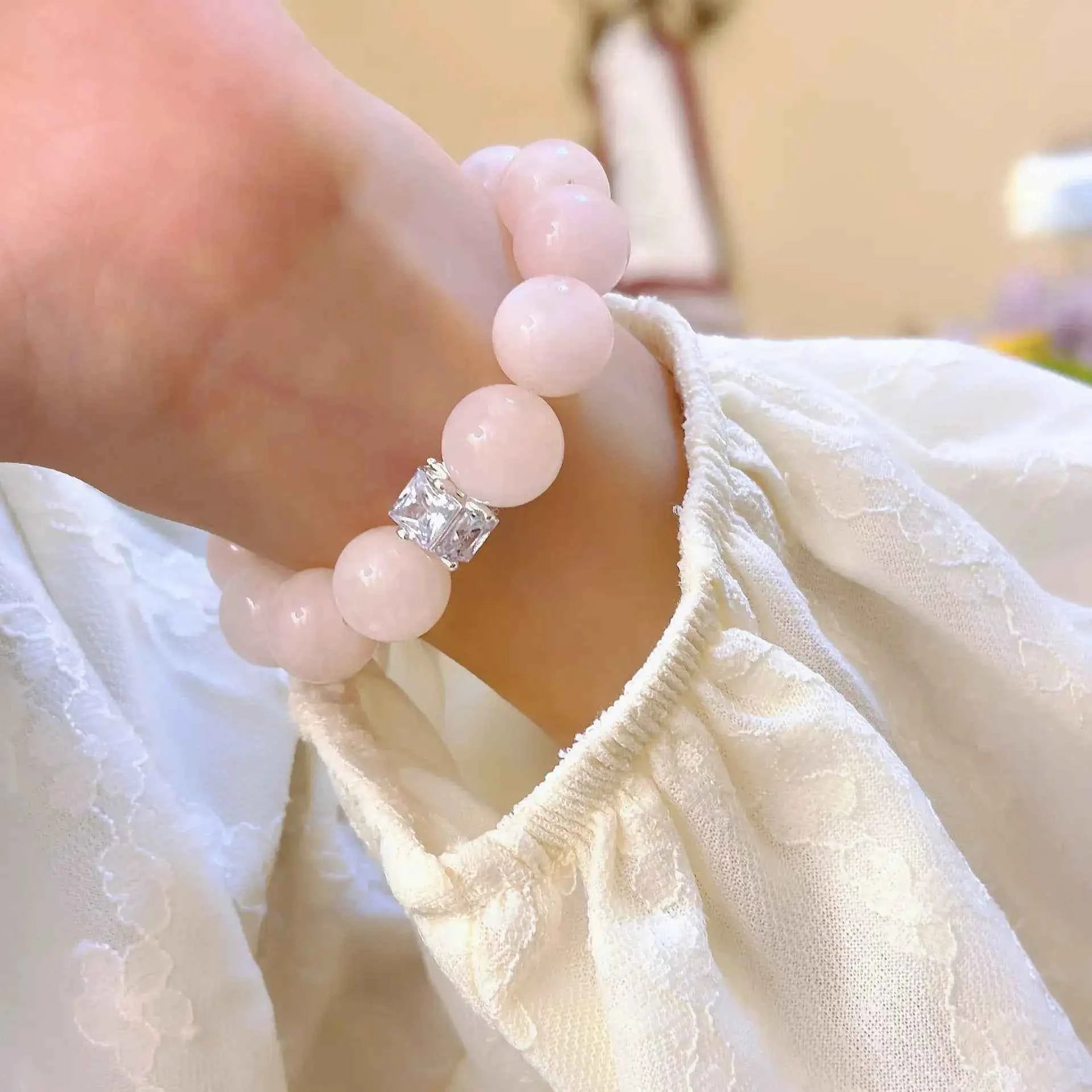 10mm Pink Spot Matte Stone Beaded Bracelet