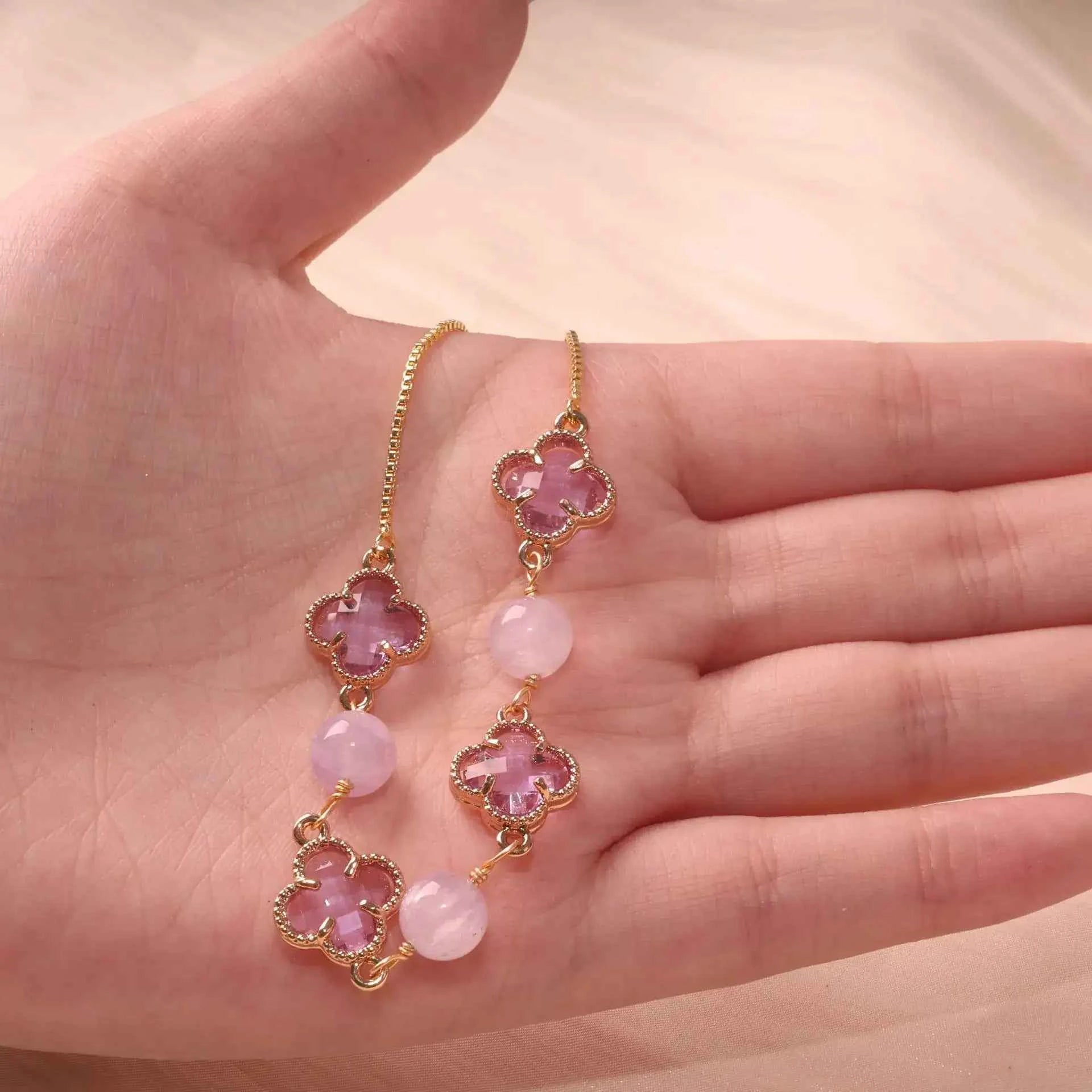 Amethyst & Strawberry Quartz Four-Leaf Clover Bracelet