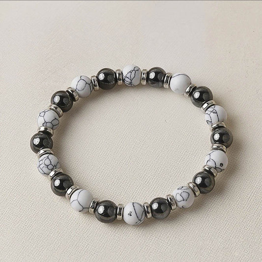 White Turquoise & Black Agate Bracelet - MystiCrystals