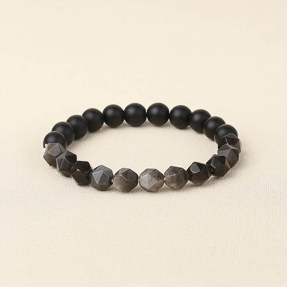 Bohemian Matte Black Agate & Silver Obsidian Bracelet - MystiCrystals