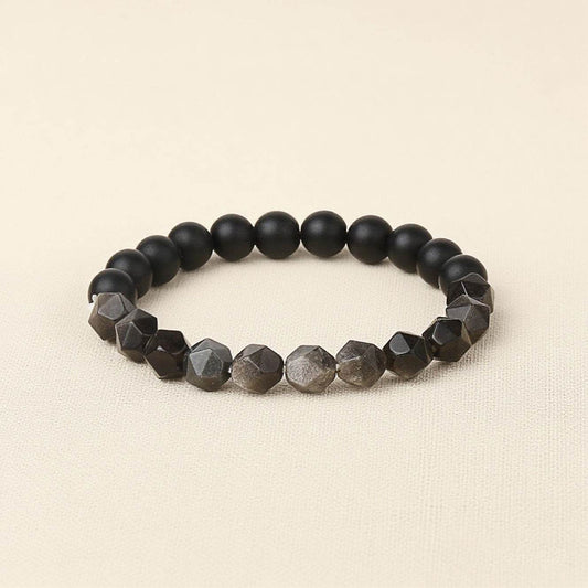 Bohemian Matte Black Agate & Silver Obsidian Bracelet - MystiCrystals