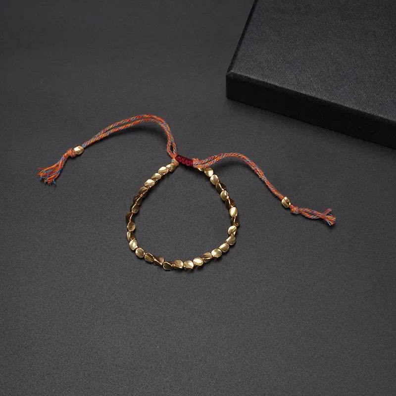 Woven Cord Bracelet with Brass Beads & Tassel - MystiCrystals