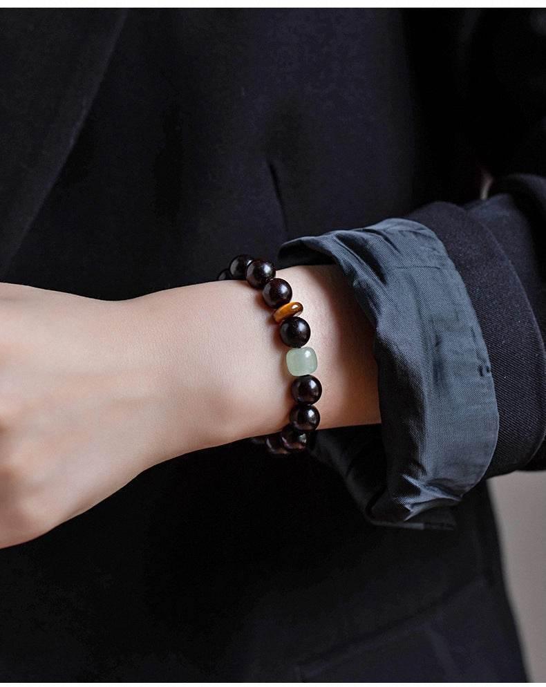 Natural Red Sandalwood and Tiger Eye Bracelet - MystiCrystals