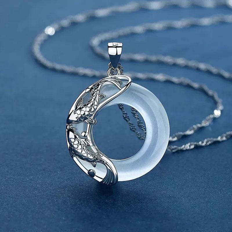 Lucky Koi Cat’s Eye Silver Pendant - MystiCrystals