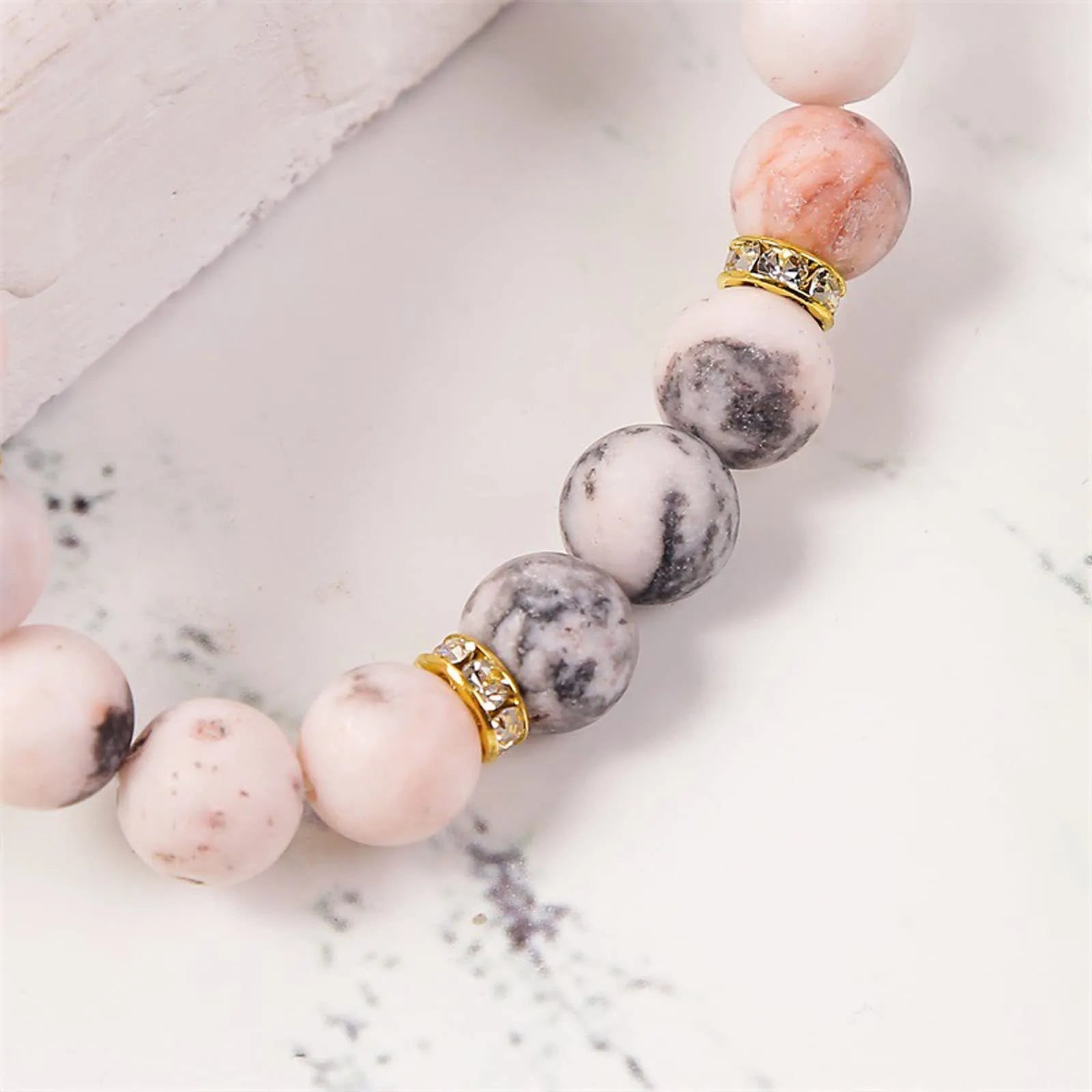 跨境饰品速卖通10mm粉斑磨砂石串珠手链 bracelet厂家 - MystiCrystals