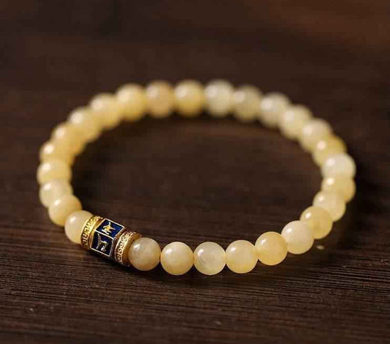 Natural Beige Jade Six Word Mantra Bracelet