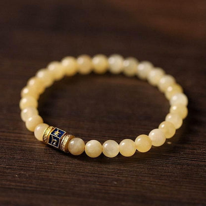 Natural Beige Jade Six Word Mantra Bracelet - MystiCrystals