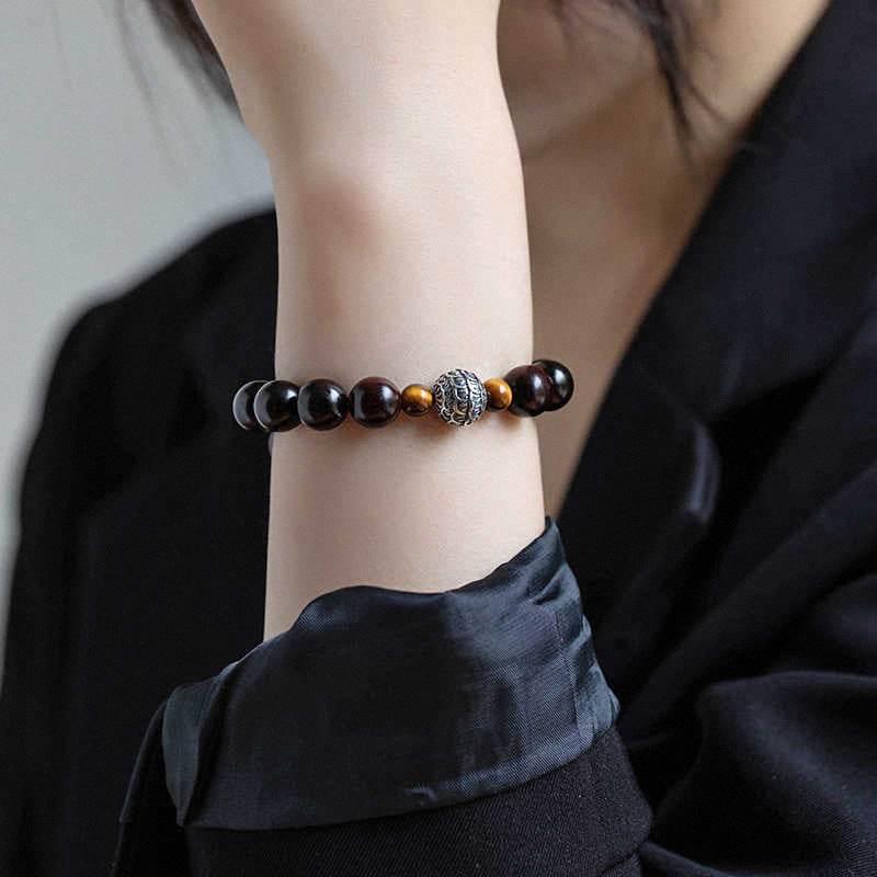 Natural Red Sandalwood and Tiger Eye Bracelet - MystiCrystals