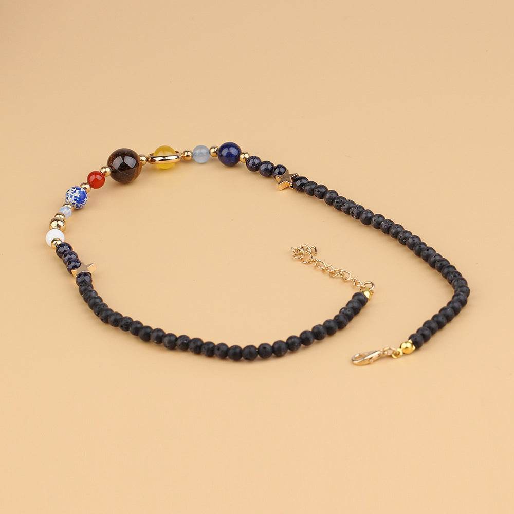 Galaxy Pendant Necklace with Tiger Eye and Planets - MystiCrystals