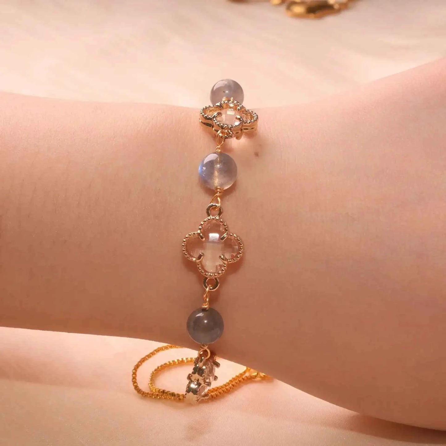 Amethyst & Strawberry Quartz Four-Leaf Clover Bracelet