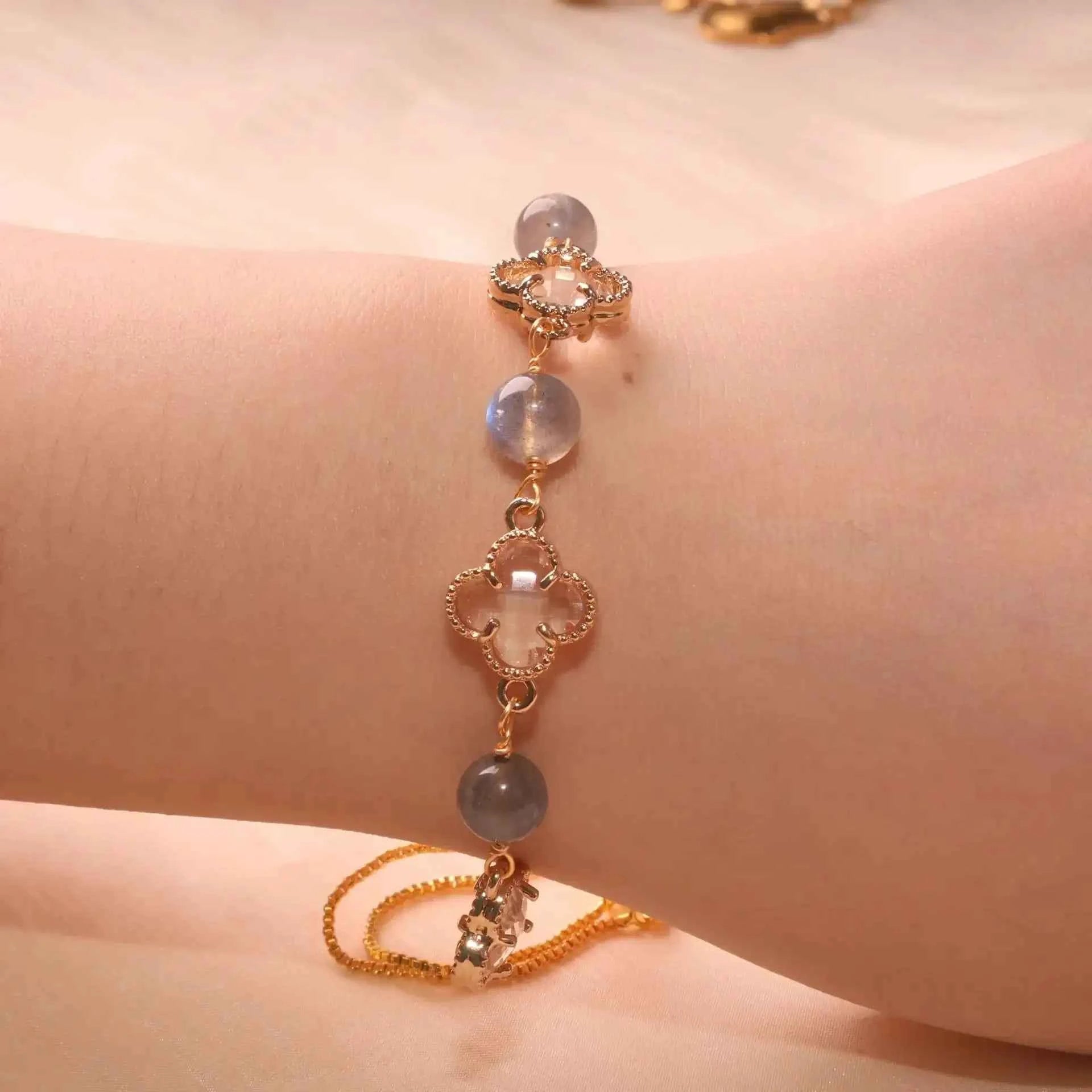 Amethyst & Strawberry Quartz Four-Leaf Clover Bracelet