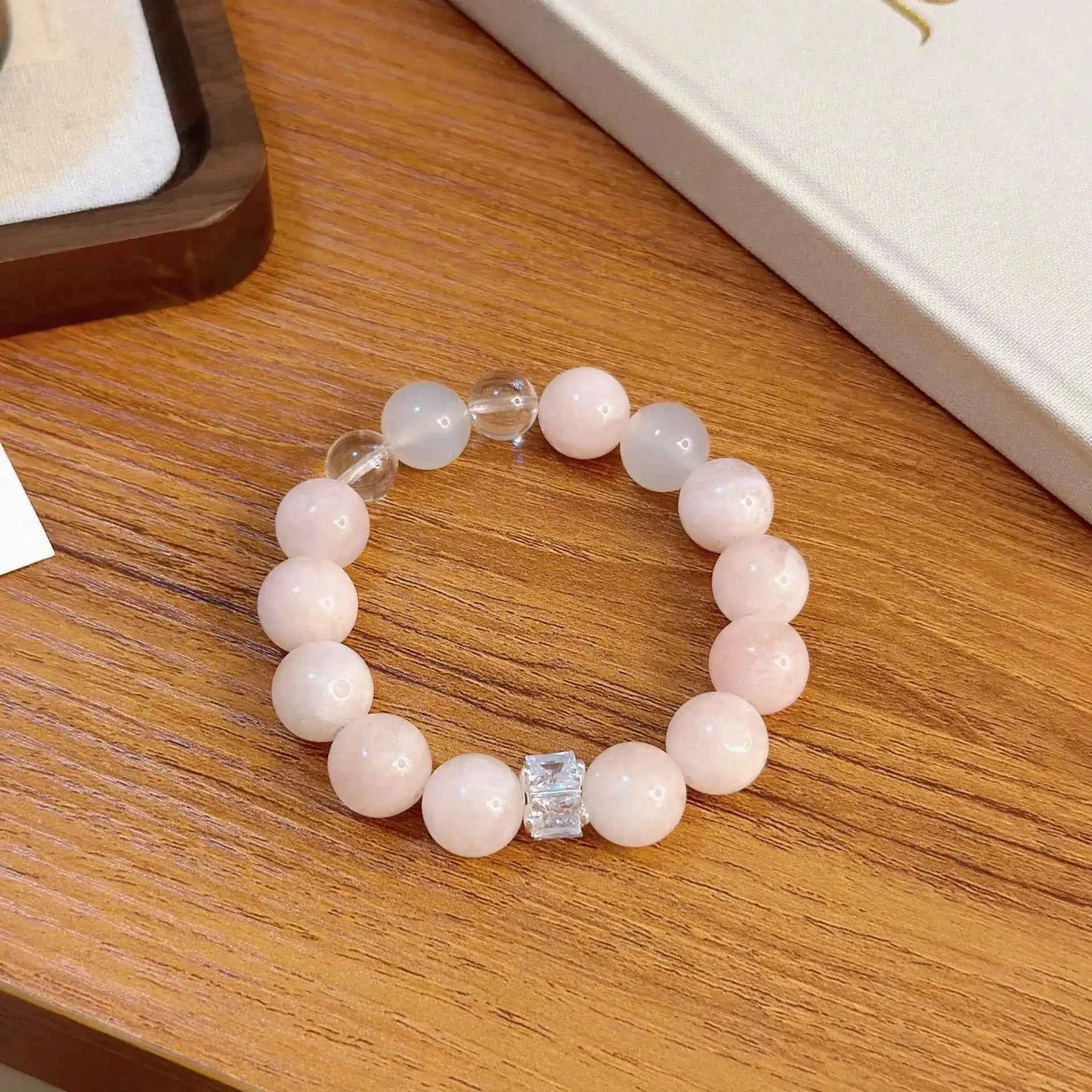 10mm Pink Spot Matte Stone Beaded Bracelet