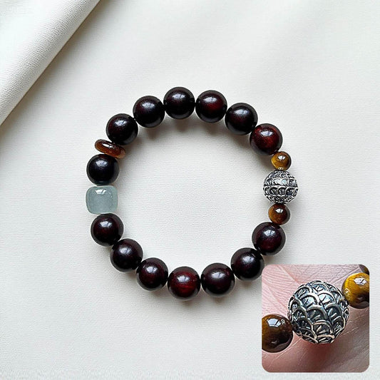 Natural Red Sandalwood and Tiger Eye Bracelet - MystiCrystals