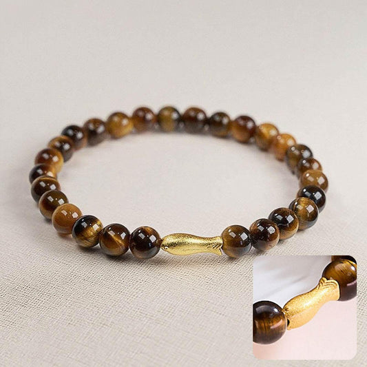6MM Tiger Eye Bracelet with Koi Fish Charm - MystiCrystals