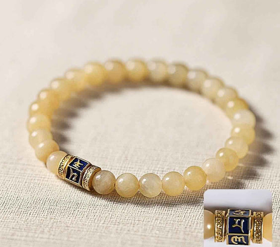 Natural Beige Jade Six Word Mantra Bracelet