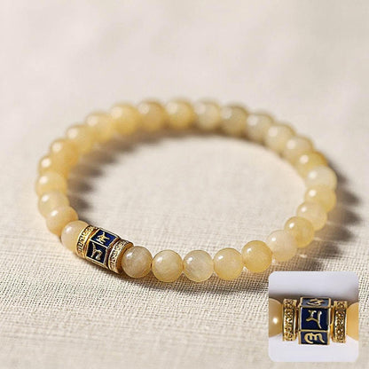 Natural Beige Jade Six Word Mantra Bracelet - MystiCrystals