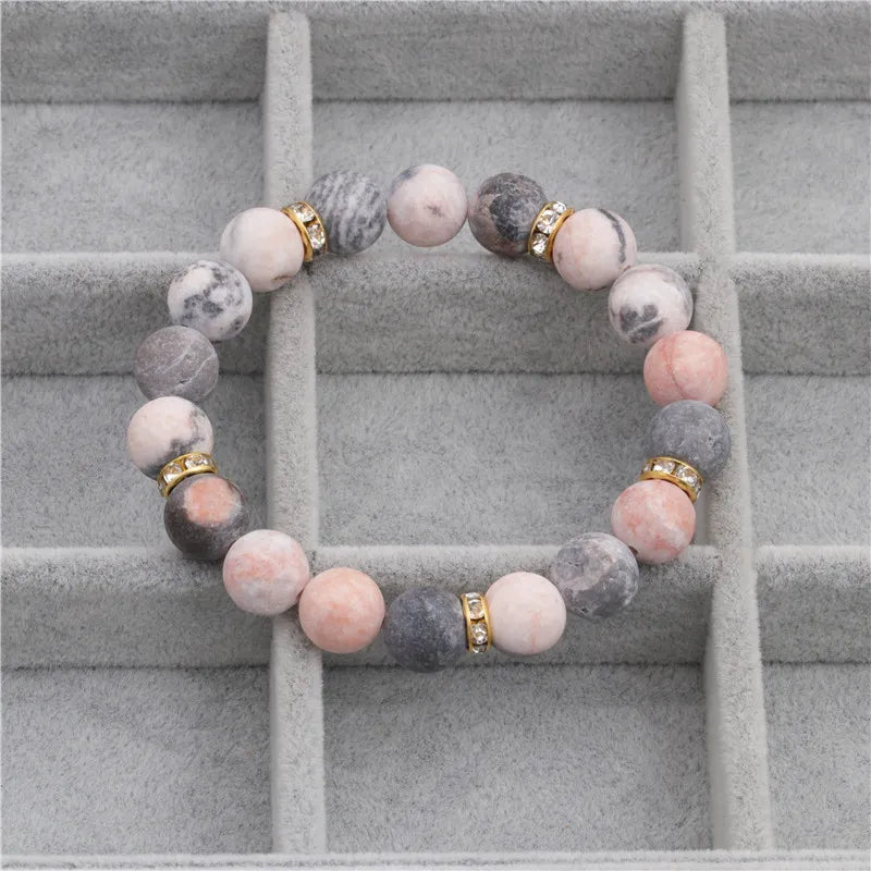 跨境饰品速卖通10mm粉斑磨砂石串珠手链 bracelet厂家 - MystiCrystals
