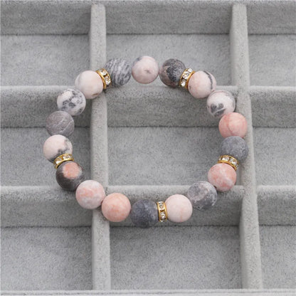 跨境饰品速卖通10mm粉斑磨砂石串珠手链 bracelet厂家 - MystiCrystals