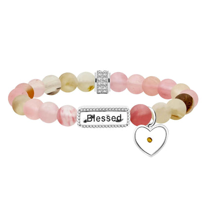 Red Agate & Opal Beaded Bracelet with “Blssed” Letter