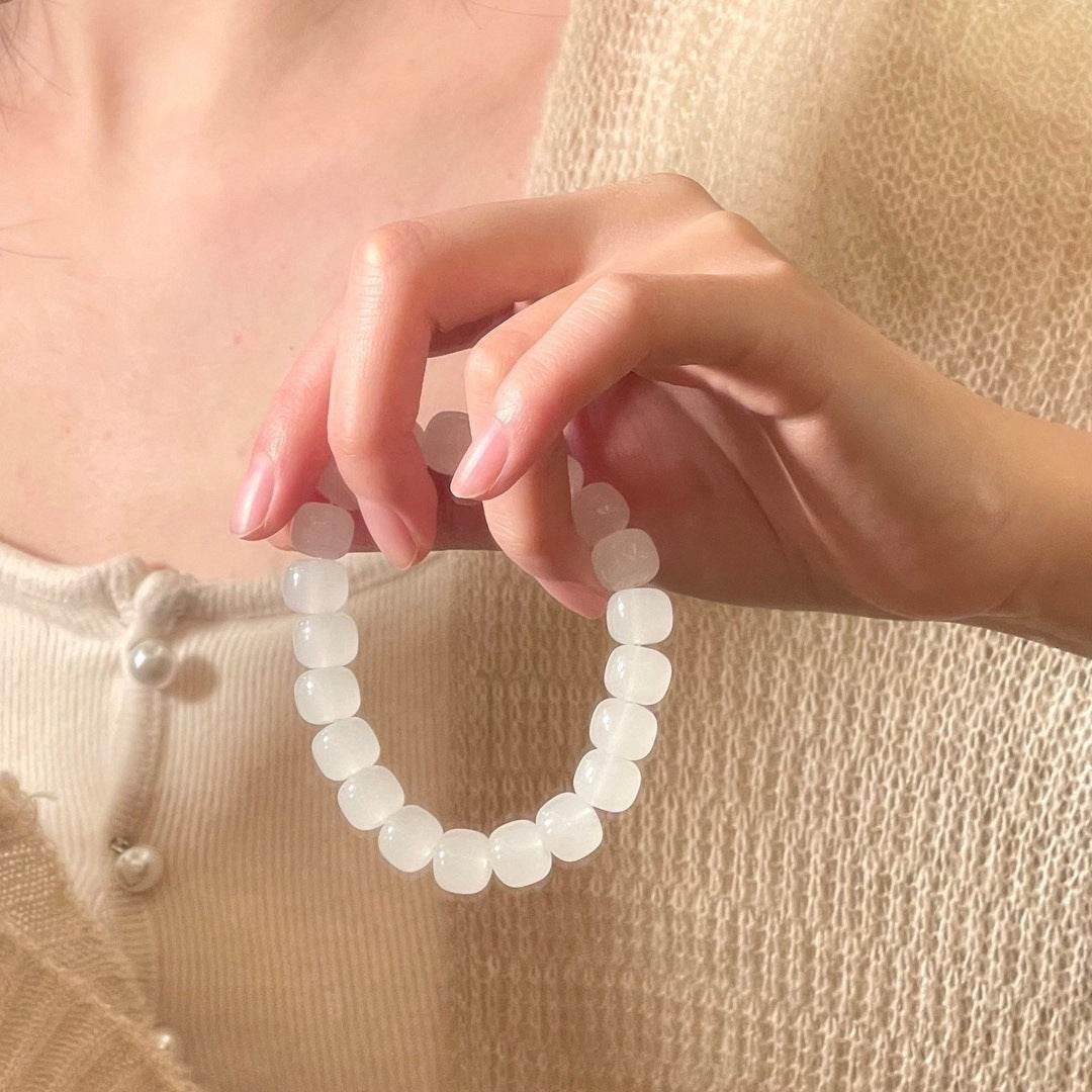 Elegant Light-Colored Glass Bead Bracelet - MystiCrystals