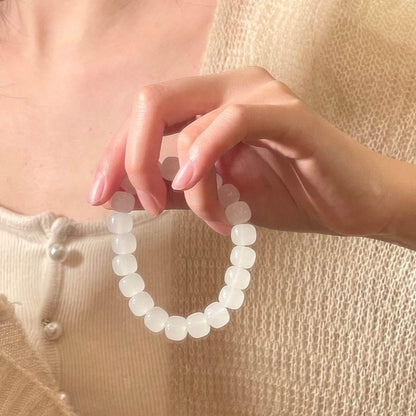 Elegant Light-Colored Glass Bead Bracelet - MystiCrystals