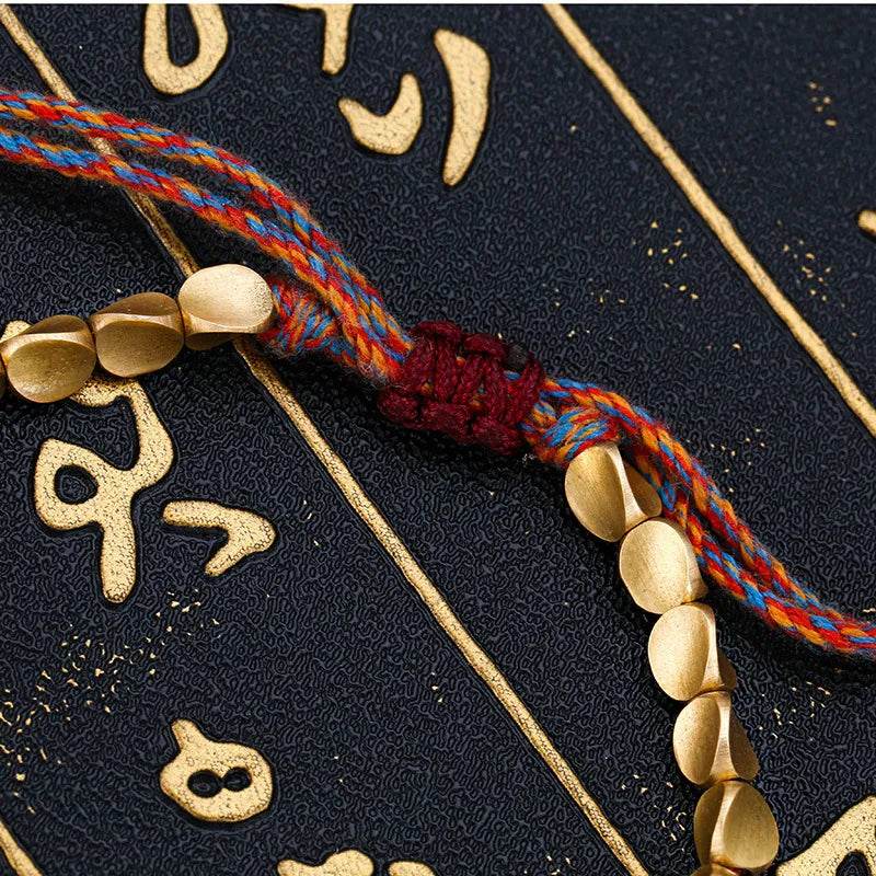 Woven Cord Bracelet with Brass Beads & Tassel - MystiCrystals
