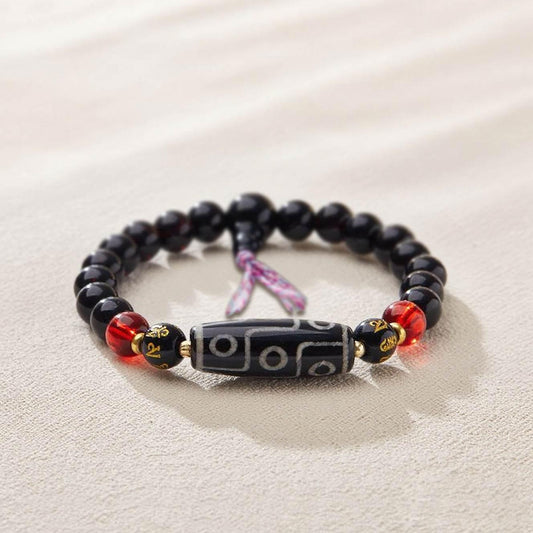 Natural Tibetan Nine-Eyed Dzi Bead Agate Bracelet - MystiCrystals