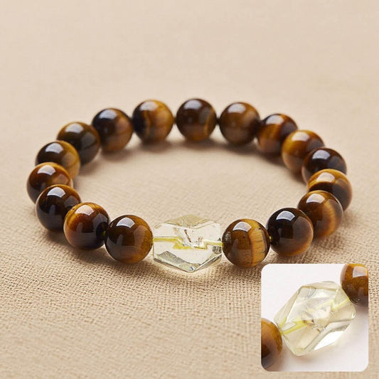 Natural 10mm Tiger Eye & Citrine Bracelet - MystiCrystals
