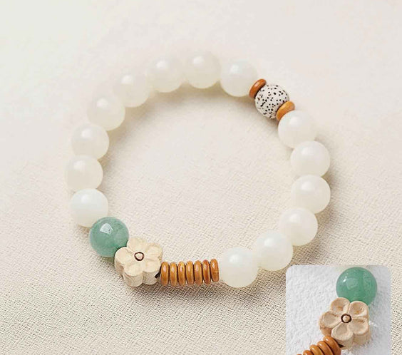 Natural White Jade & Green Aventurine Bodhi Bracelet