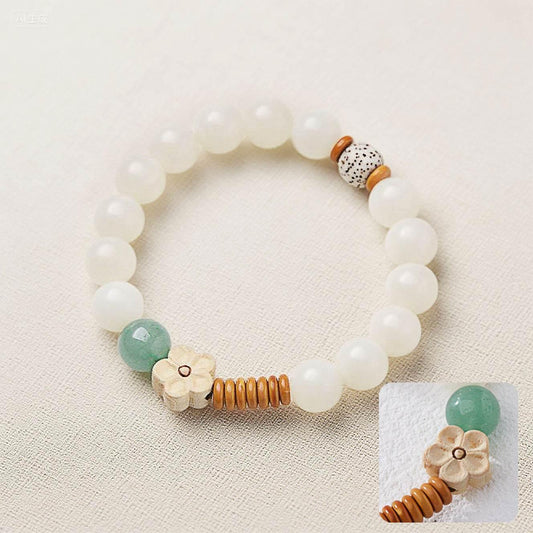 Natural White Jade & Green Aventurine Bodhi Bracelet - MystiCrystals