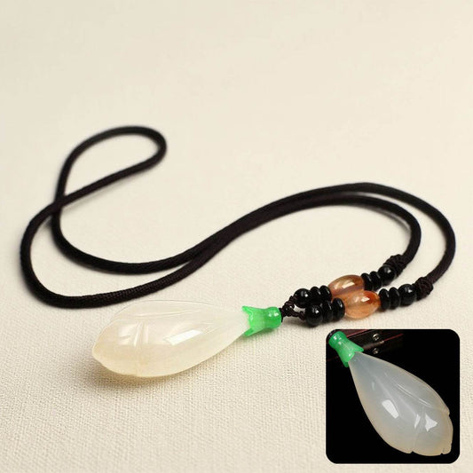 Natural Chalcedony Magnolia Pendant Necklace - MystiCrystals