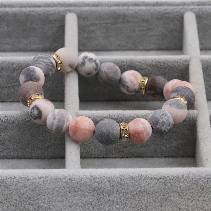 跨境饰品速卖通10mm粉斑磨砂石串珠手链 bracelet厂家 - MystiCrystals