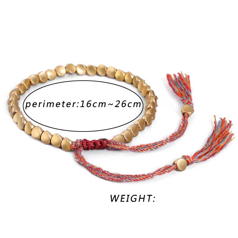Woven Cord Bracelet with Brass Beads & Tassel - MystiCrystals