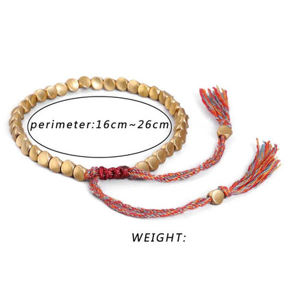 Woven Cord Bracelet with Brass Beads & Tassel - MystiCrystals