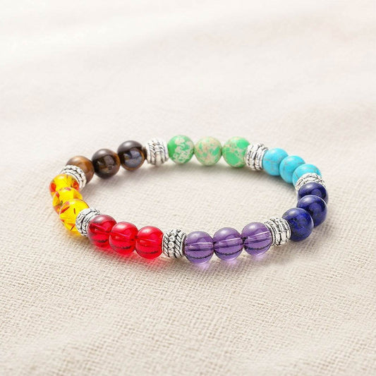 Mens Multi Color Agate Beaded Bracelet - MystiCrystals