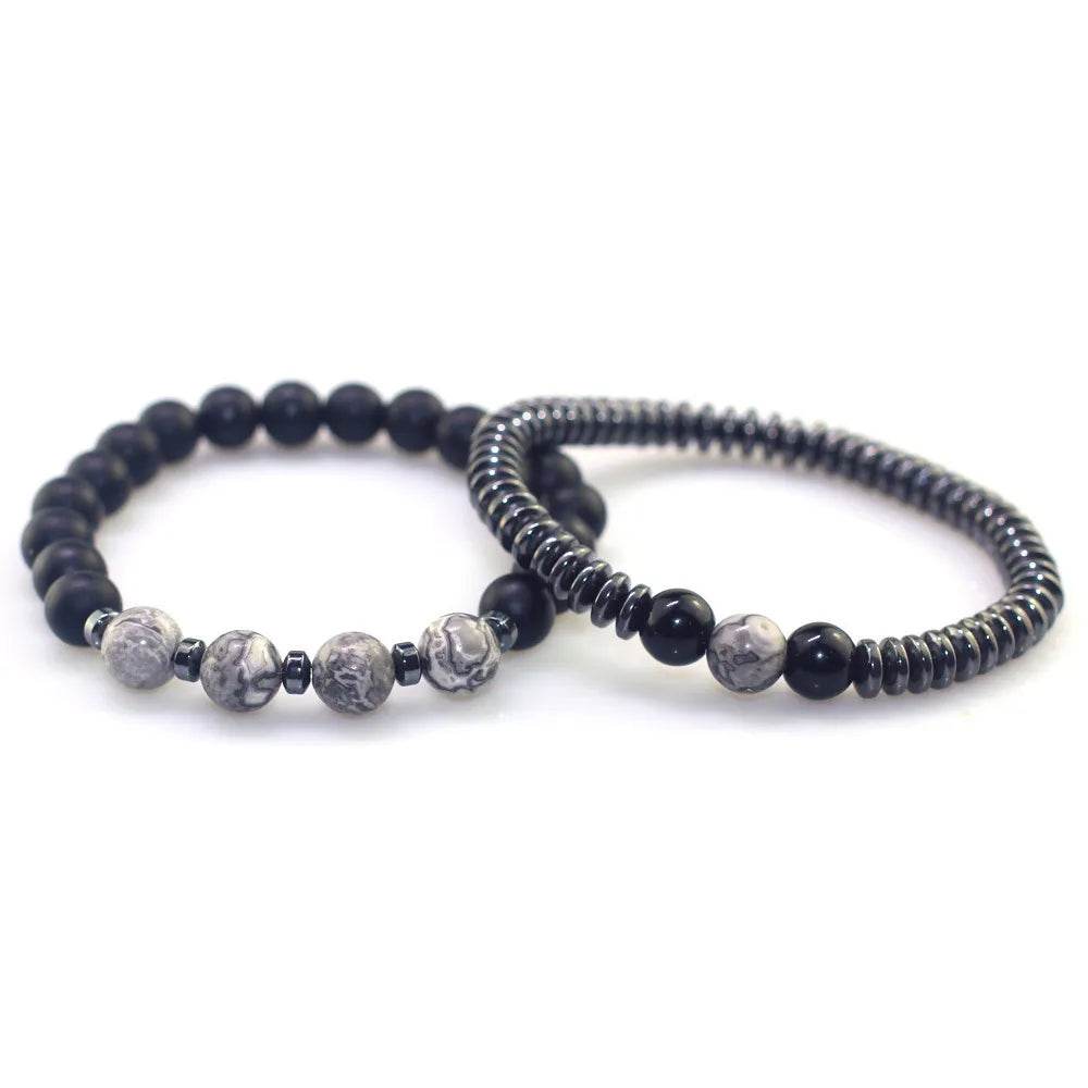 Black Obsidian & Matte Stone Beaded Bracelet - MystiCrystals