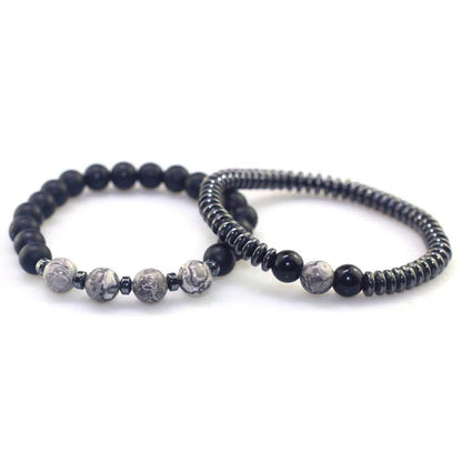 Black Obsidian & Matte Stone Beaded Bracelet - MystiCrystals