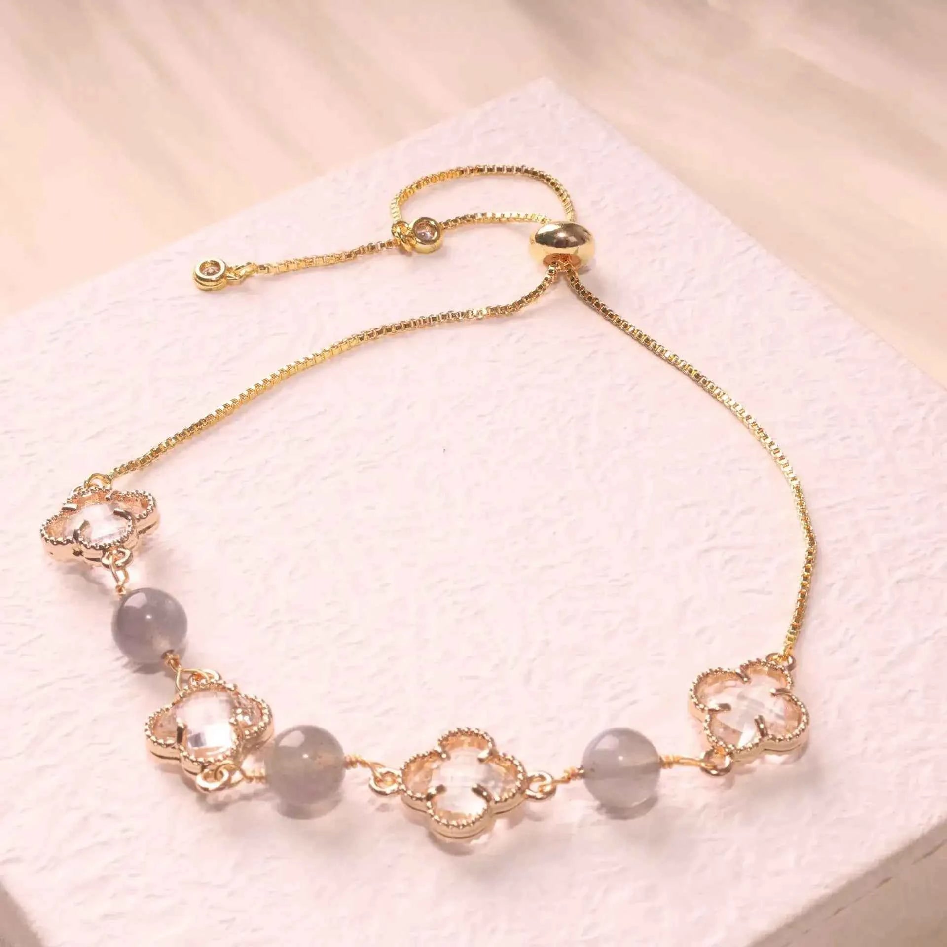 Amethyst & Strawberry Quartz Four-Leaf Clover Bracelet