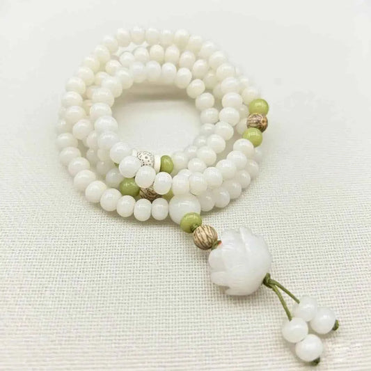 Natural White Jade Bodhi Bracelet – 108 Beads