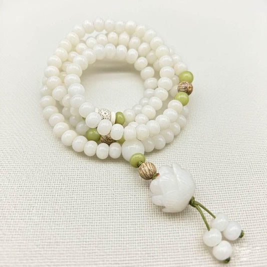 Natural White Jade Bodhi Bracelet – 108 Beads - MystiCrystals