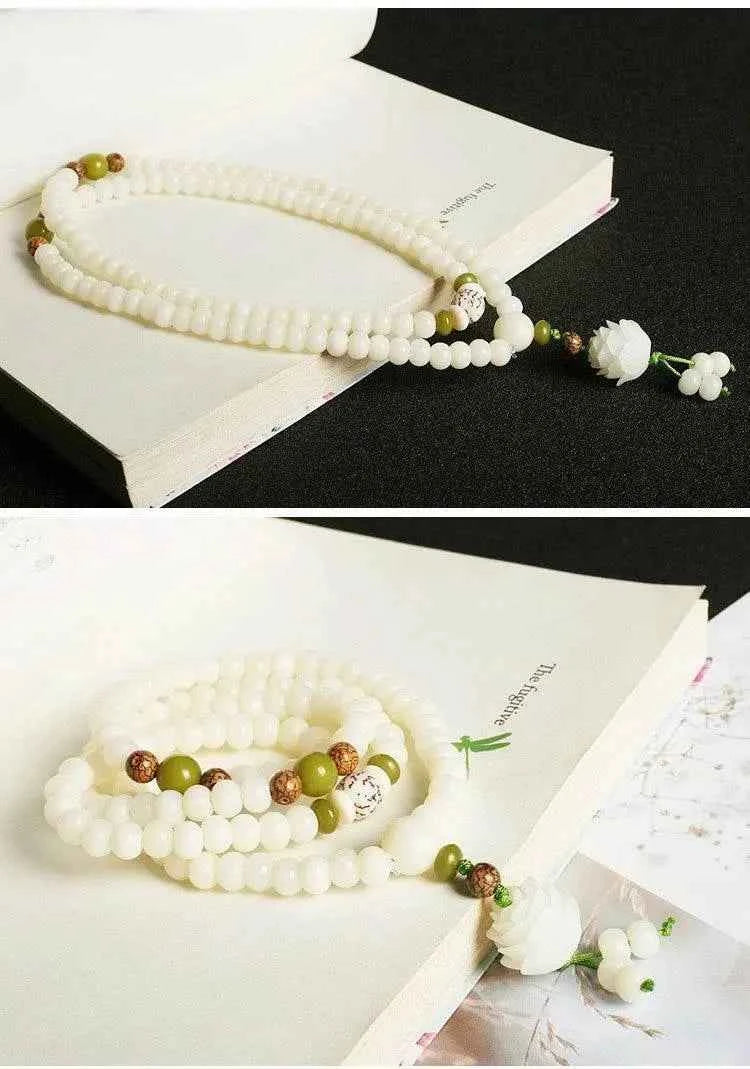 Natural White Jade Bodhi Bracelet – 108 Beads