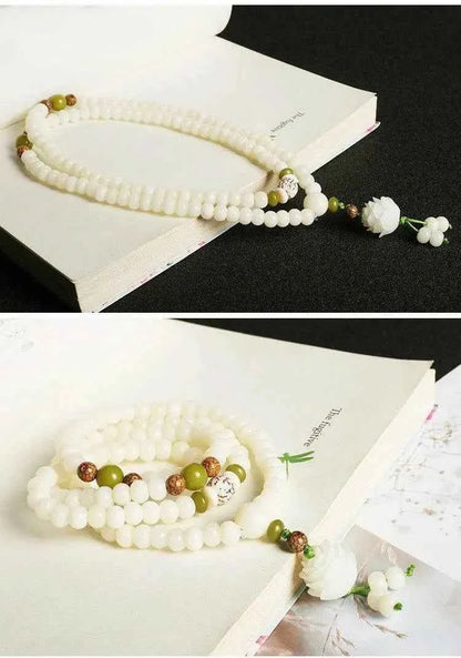 Natural White Jade Bodhi Bracelet – 108 Beads