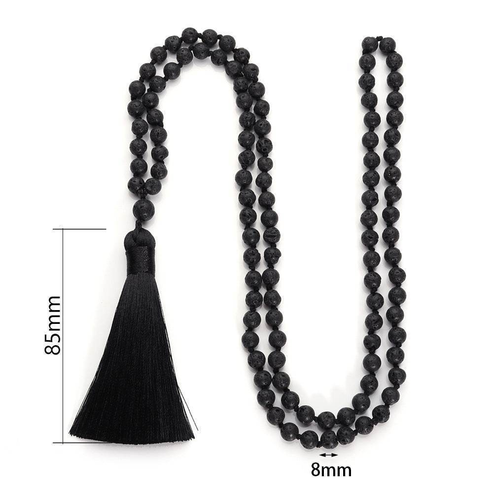108 Bead Natural Lava Stone Necklace with Tassel - MystiCrystals