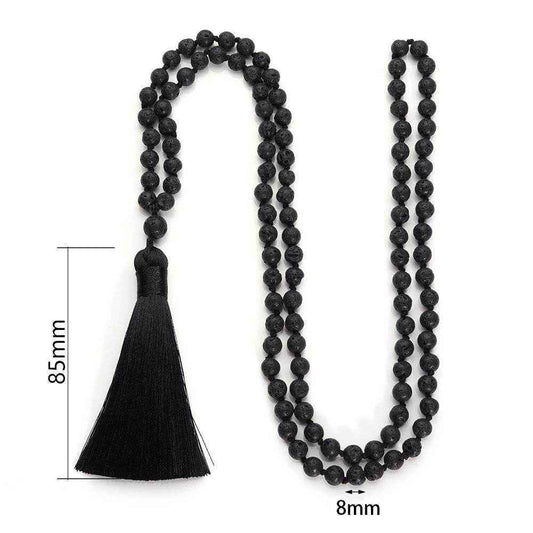 108 Bead Natural Lava Stone Necklace with Tassel